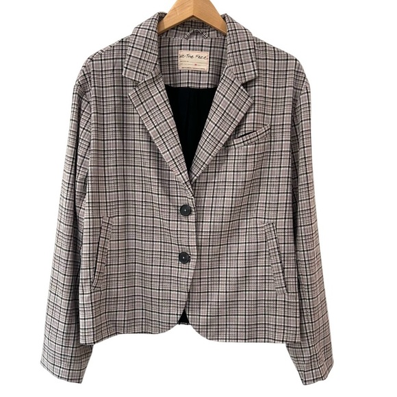 Free People Jackets & Blazers - We the Free People Cali Plaid blazer M black grey pink Boxy Single Breasted